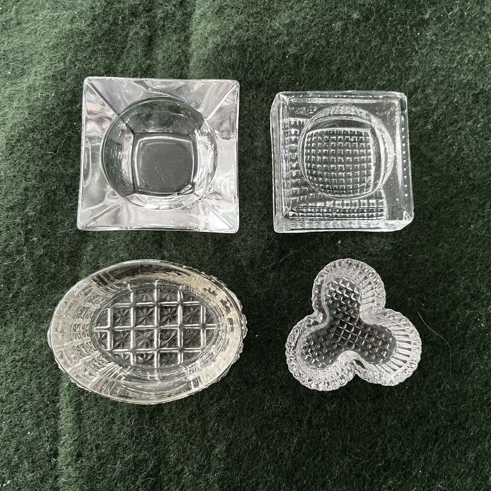 Mixed Lot Of 4 Glass Open Salt Cellars Square Oval Shamrock Vintage